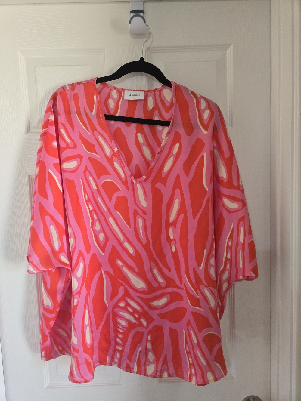 Adrienne Pink & Coral V-Neck Printed Blouse